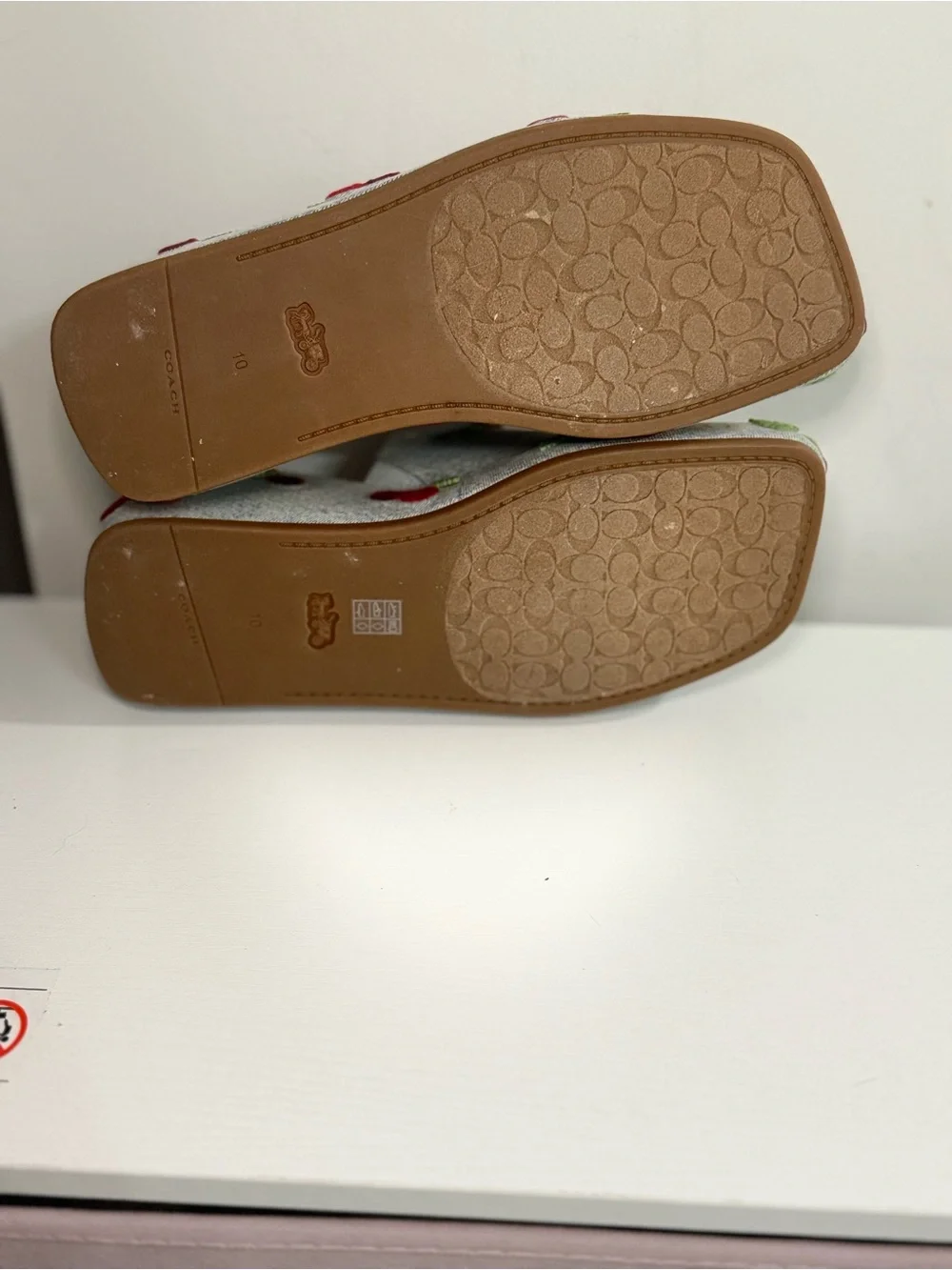 Coach Denim Slide Wedge Mules with Red Cherry Embroidery NWB